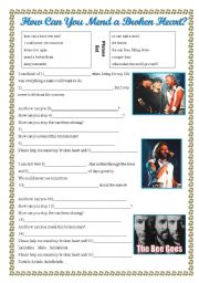 English Worksheet: How Can You Mend a Broken Heart? Bee Gees listening dictation