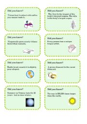 English Worksheet: Did you know...? 3-5