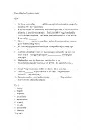 English Worksheet: English Vocabulary QUIZ 1