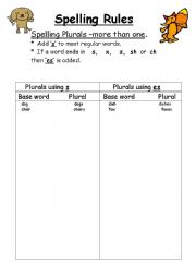 English Worksheet: Spelling rules for s or es endings