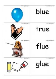 English Worksheet: word /picture cards that contains ue as in blue phonics