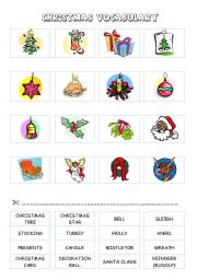 English Worksheet: CHRISTMAS VOCABULARY 1  (cut and paste) - part 1