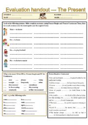 English Worksheet: EVALUATION HANDOUT ----- THE PRESENT