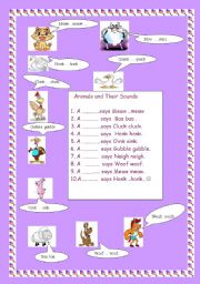 English Worksheet: Animals  and their sounds 