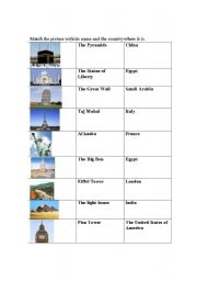 English worksheet: The old wonders and the famous places