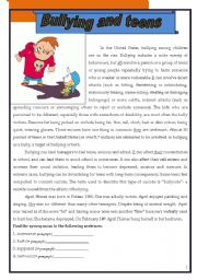 English Worksheet: Bullying and teens