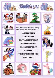 English Worksheet: Holidays and celebrations  :  Disney Characters