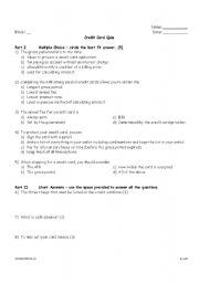English Worksheet: Credit Card Quiz