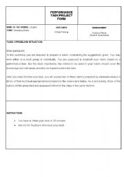 English Worksheet: performance task