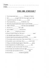 English Worksheet: too or enough