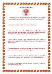 English Worksheet: brainteasers 1 with key