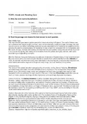 English Worksheet: TOEFL IBT Preparation Reading and Vocabulary Quiz