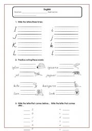 English worksheet: alphabet I-L