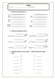 English worksheet: alphabet - U-Z