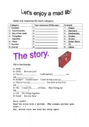 English Worksheet: Mad Lib