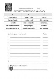 English Worksheet: Secret Sentence