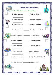 English Worksheet:  Talking about experiences