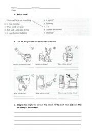 English worksheet: what are they doing?