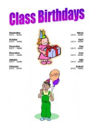 English Worksheet: birthday list