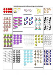 English worksheet: Count things and write number and things for each picture 