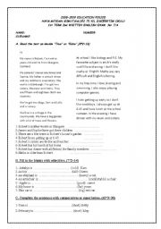 English Worksheet: exam for 7th grade(2pages)