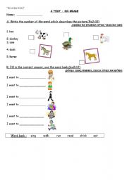 English worksheet: Exam - about farm animals-3 pages.