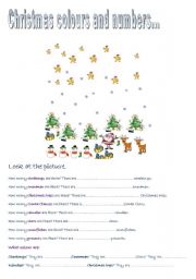 English worksheet: CHRISTMAS COLOURS AND NUMBERS