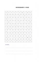 English worksheet: WORDSEARCH - FOOD