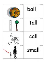 English Worksheet: word /picture cards containing a as in chalk phonics