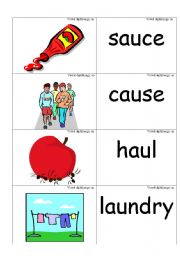 English Worksheet: word /picture cards containing au as in sauce phonics