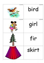 English Worksheet: word /picture cards containing ir phonics