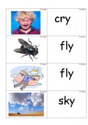 English Worksheet: word /picture cards containing y as in cry phonics