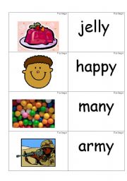 English Worksheet: word /picture cards containing y as in jelly phonics