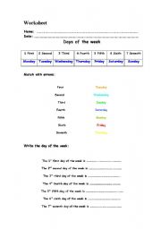 English Worksheet: Days of the Week