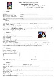 English Worksheet: alice in wonderland cartoon  worksheet