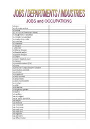 English worksheet: Jobs Departments Industries