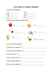 English worksheet: primary  students