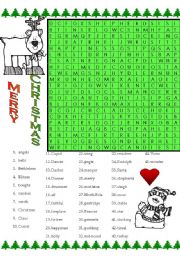 English Worksheet: CHRISTMAS WORDSEARCH