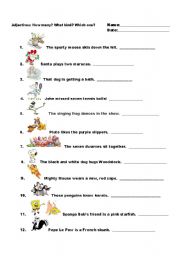 English Worksheet: Adjectives:How many? Which one? What kind?