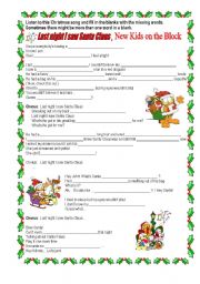 English Worksheet: Xmas song - Last night I saw Santa Claus