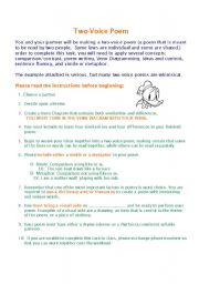 English Worksheet: Two voice poem