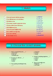 English worksheet: Tag questiona worksheet