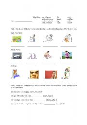 English Worksheet: daily activities, feelings, action words