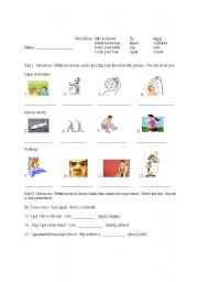 English worksheet: daily activities, feelings, action words