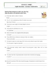English Worksheet: Rephrasing Exercises for Advanced Students