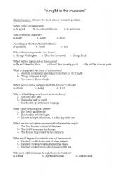English worksheet: quizz about the film A night in the mueseum