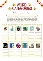 English Worksheet: Vocabulary : Word Categories 2 of 2