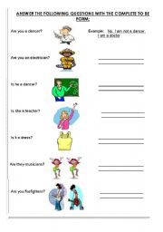 English Worksheet: VERB TO BE AND PROFESSIONS