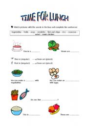 English Worksheet: time for lunch