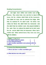 English worksheet: reading comprehension